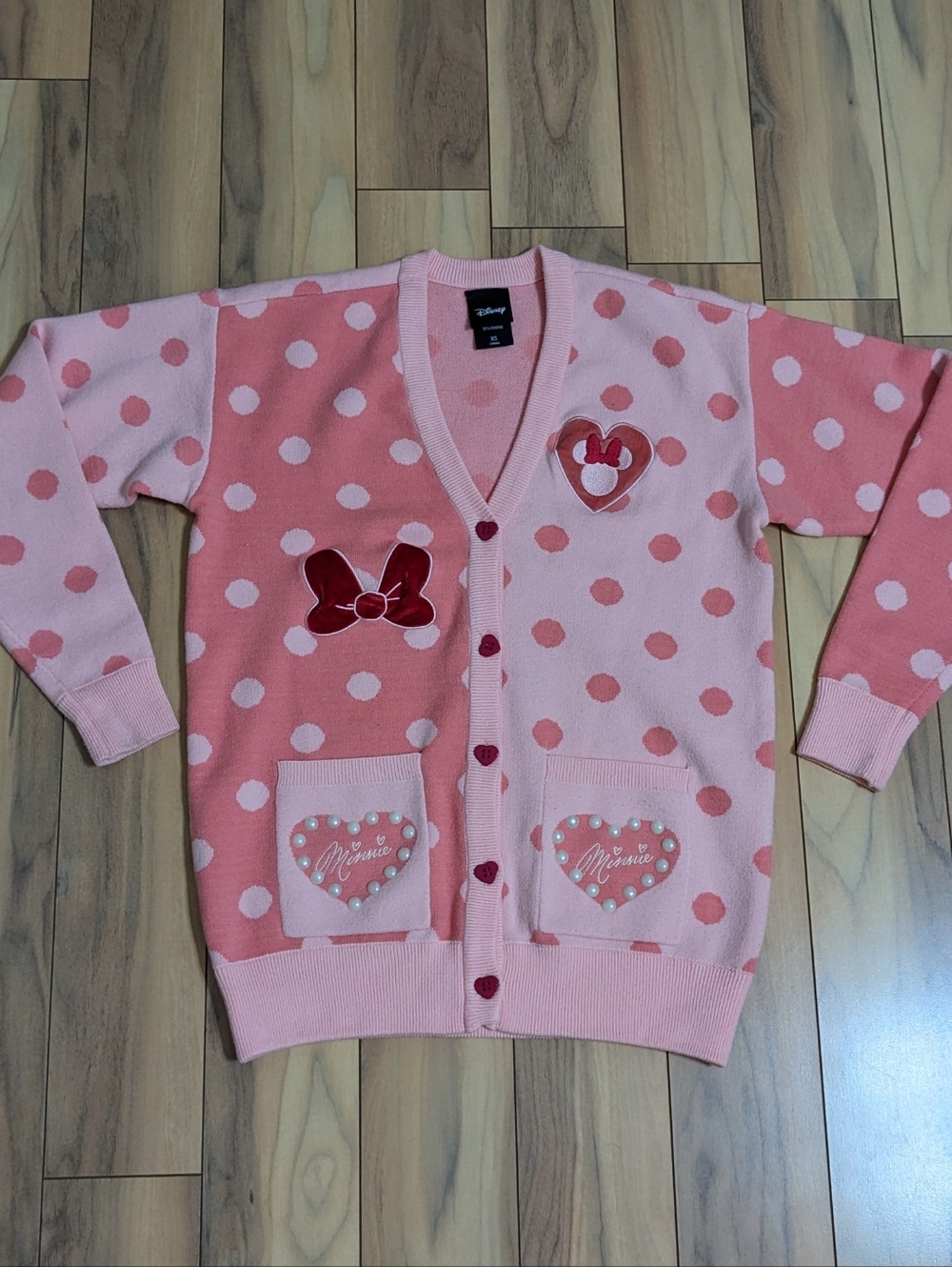 GUC! Boxlunch Disney Minnie Mouse Polka Dot Hearts Cardigan In Pink Size XS